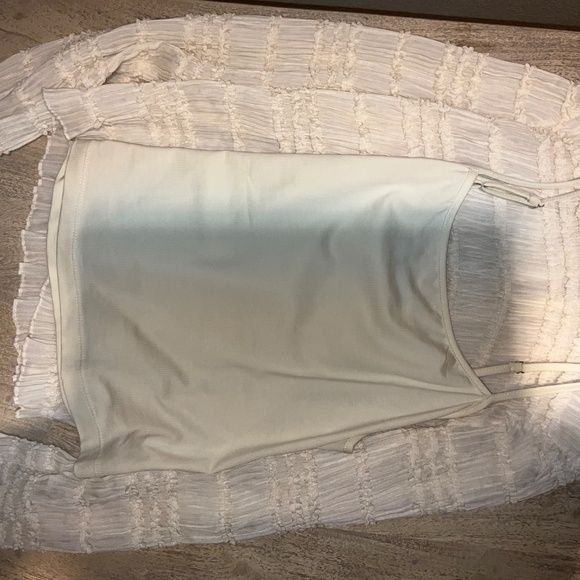 GREY COLLECTIVE Off-White Ruffle Long Sleeve Shirred Chiffon Top Blouse Small - Picture 11 of 11